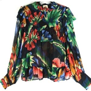 NWOT Farm Rio chevron Black Forest blouse